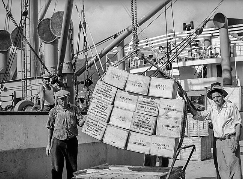 Carregamento de vinho no porto do Funchal